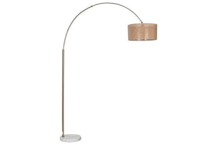 DKD Home Decor Lámpara Pie Moderno Ratán Mármol Natural Blanco Dorado 126x40x193 cm