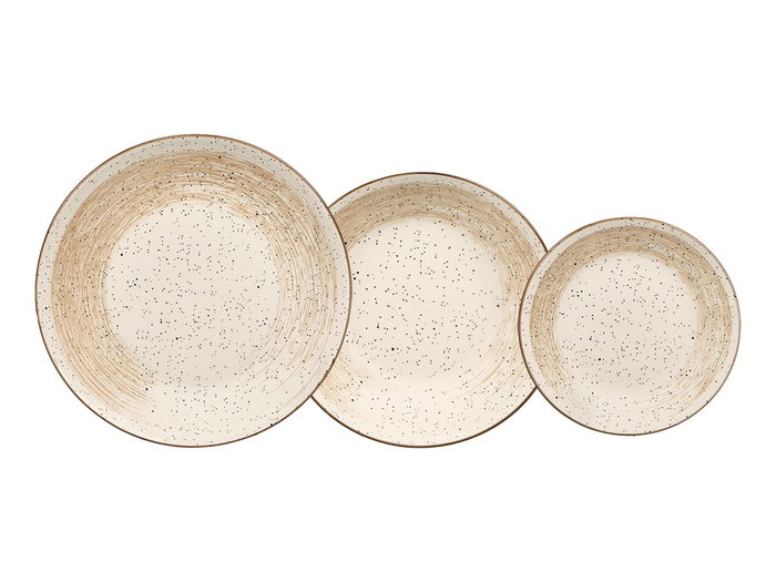 Vessia Vajilla 12 Piezas Patinada en Color Marrón y Blanco, Cerámica (Porcelana) - 27x15x27 cm (Set de 2)