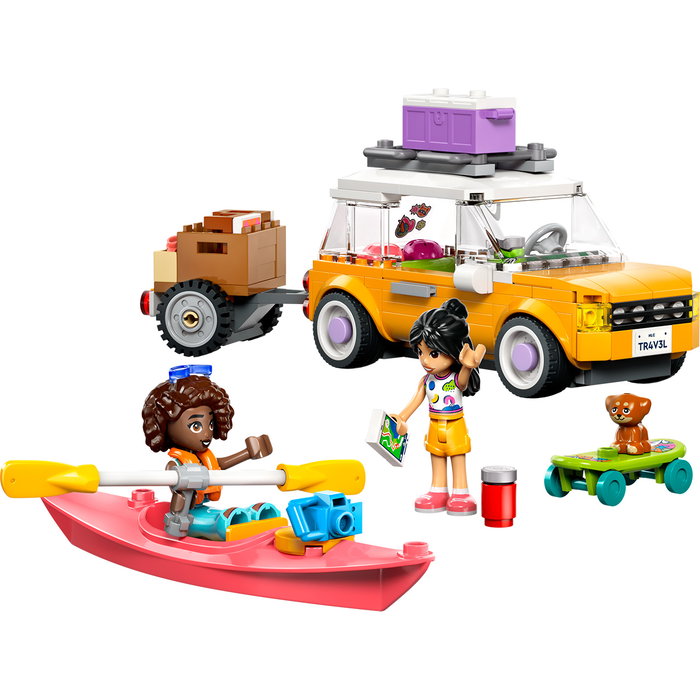 LEGO 42659 Friends Amistad Excursión en Coche por Carretera con Remolque, 2 Minipersonajes y Figura de Cachorrita - Juego de Construcción Aventura +6 Años