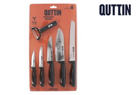 Quttin Set 6 Piezas Cuchillo Y Pelador "Nero" Cocina Acero Inoxidable Utensilios (4 Cajas)