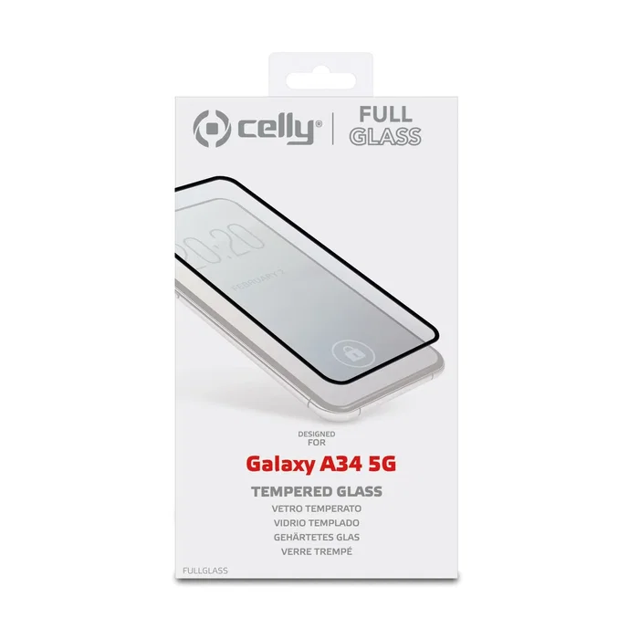 Celly FULL GLASS Protector de Pantalla para Samsung Galaxy A34 5G - Vidrio Templado 9H, Resistente a Rayones, Anti-Huellas, Bordes Redondeados, 1 Unidad