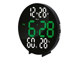 Q-connect Reloj Digital de Pared con Alarma, Sensor de Temperatura y Humedad, Brillo Ajustable, 27 cm