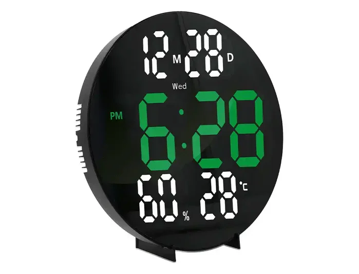 Q-connect Reloj Digital de Pared con Alarma, Sensor de Temperatura y Humedad, Brillo Ajustable, 27 cm