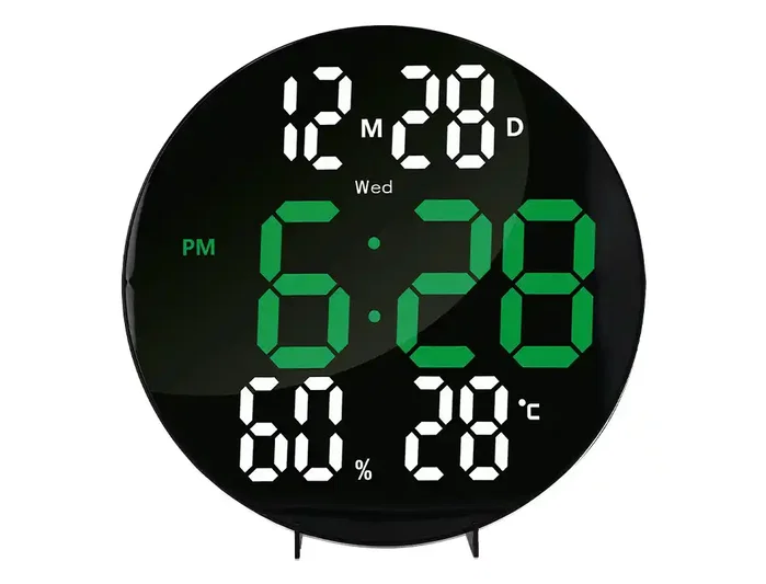 Q-connect Reloj Digital de Pared con Alarma, Sensor de Temperatura y Humedad, Brillo Ajustable, 27 cm