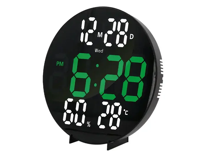 Q-connect Reloj Digital de Pared con Alarma, Sensor de Temperatura y Humedad, Brillo Ajustable, 27 cm