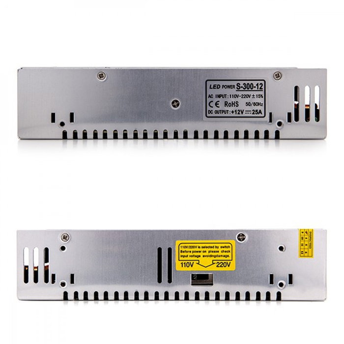 Transformador LED 230VAC a 12VDC 300W 25A Fuente Alimentación Regulada IP20 Transformador LED 230VAC a 12VDC 300W 25A Fuente Alimentación Regulada IP20