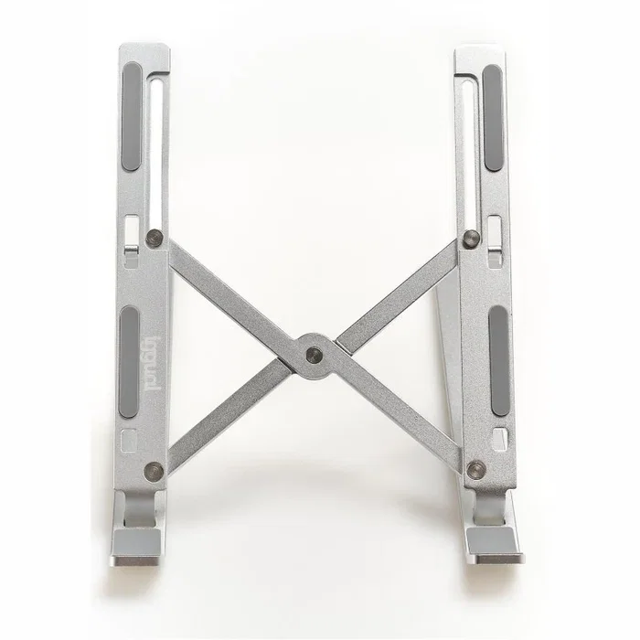 Iggual IGG318195 Soporte Portátil Plegable para Laptop y Tablet de Aluminio Plata, Ajustable con 7 Ángulos, Hasta 17 Pulgadas, Incluye Bolsa de Viaje