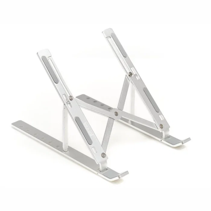 Iggual IGG318195 Soporte Portátil Plegable para Laptop y Tablet de Aluminio Plata, Ajustable con 7 Ángulos, Hasta 17 Pulgadas, Incluye Bolsa de Viaje