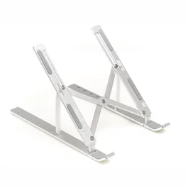 Iggual IGG318195 Soporte Portátil Plegable para Laptop y Tablet de Aluminio Plata, Ajustable con 7 Ángulos, Hasta 17 Pulgadas, Incluye Bolsa de Viaje