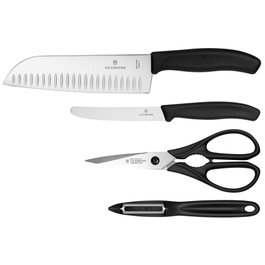 Victorinox Swiss Classic Kitchen Set de 4 piezas con mango rojo/plata.
