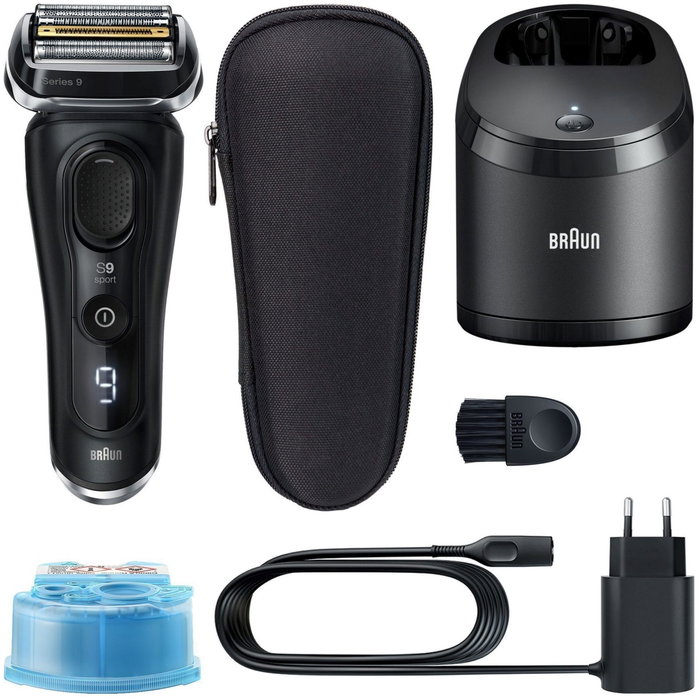 Braun Series 9 9352cc Sport Máquina de Afeitar Eléctrica con Estación de Limpieza y Carga - 4 Cabezales, Negro/Gris, Incluye Maletín de Viaje