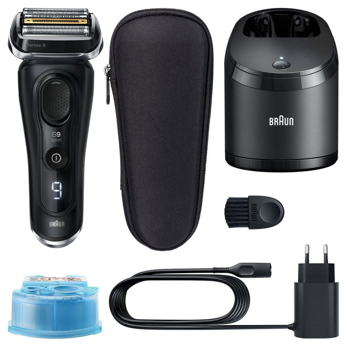 Braun Series 9 9352cc Sport Máquina de Afeitar Eléctrica con Estación de Limpieza y Carga - 4 Cabezales, Negro/Gris, Incluye Maletín de Viaje