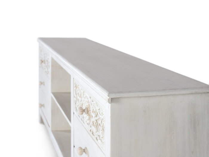 Giner y Colomer Mueble TV con 6 Cajones y 2 Huecos Abiertos en Madera de Mango Blanco
