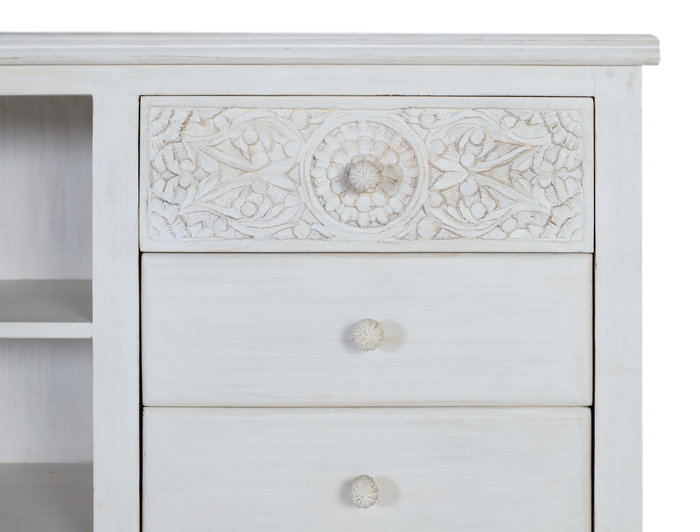 Giner y Colomer Mueble TV con 6 Cajones y 2 Huecos Abiertos en Madera de Mango Blanco