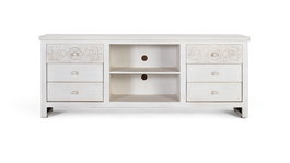 Giner y Colomer Mueble TV con 6 Cajones y 2 Huecos Abiertos en Madera de Mango Blanco