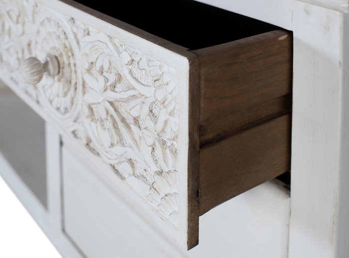 Giner y Colomer Mueble TV con 6 Cajones y 2 Huecos Abiertos en Madera de Mango Blanco