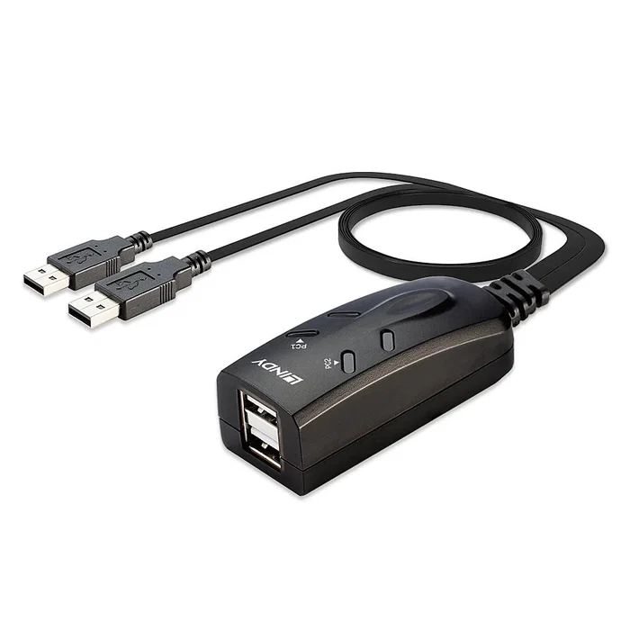 Lindy 32165 Conmutador KVM 2 Ordenadores con Puertos USB para Teclado y Ratón, Negro