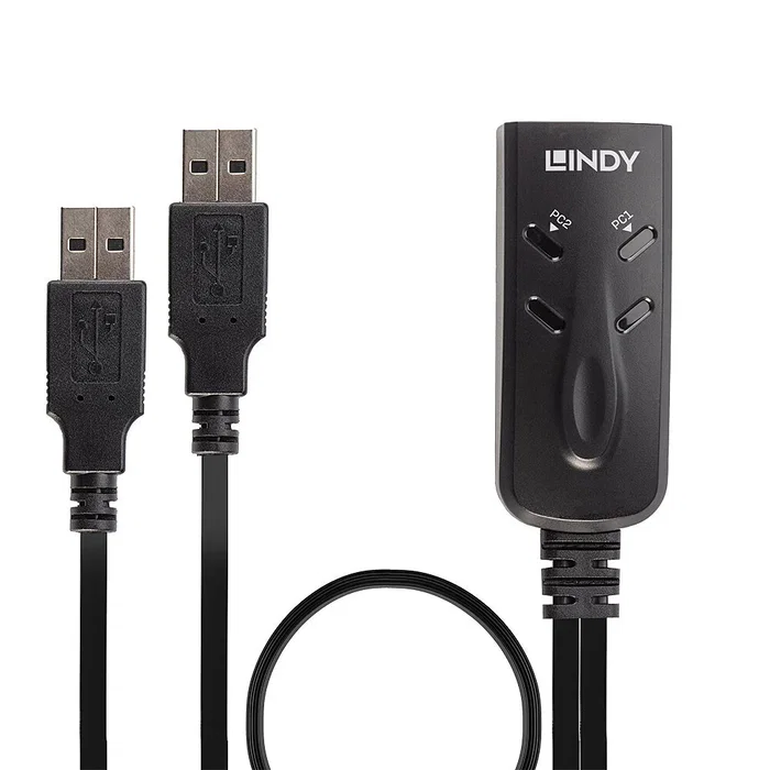 Lindy 32165 Conmutador KVM 2 Ordenadores con Puertos USB para Teclado y Ratón, Negro