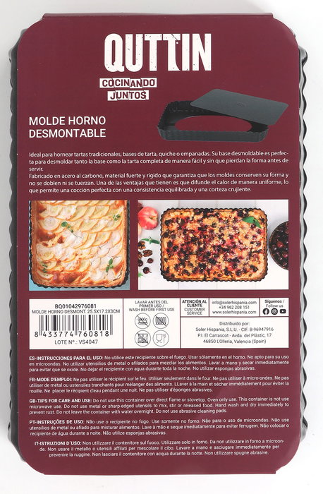 Quttin Molde Horno Desmontable 25.5 cm x 17.2 cm x 3 cm 0.7 mm (12 Unidades)