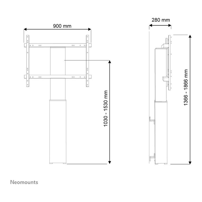 Neomounts Soporte de TV/Pantalla Electrónico de Pared para 42-100 pulgadas (106.7-254 cm), Capacidad 130 kg, Altura Ajustable 105-155 cm, Color Plata, Referencia PLASMA-W2250SILVER