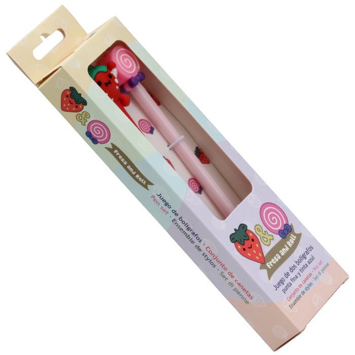 CMP General Juego de 2 Bolígrafos Fresa-Roll Tinta Negra Punta Fina Decoración Fresa Rojo y Rollo Rosa CMP General Juego de 2 Bolígrafos Fresa-Roll Tinta Negra Punta Fina Decoración Fresa Rojo y Rollo Rosa
