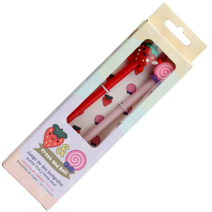 CMP General Juego de 2 Bolígrafos Fresa-Roll Tinta Negra Punta Fina Decoración Fresa Rojo y Rollo Rosa CMP General Juego de 2 Bolígrafos Fresa-Roll Tinta Negra Punta Fina Decoración Fresa Rojo y Rollo Rosa