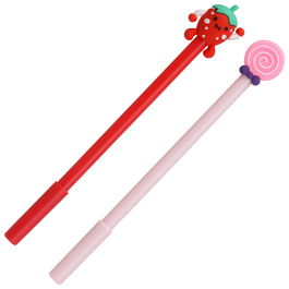CMP General Juego de 2 Bolígrafos Fresa-Roll Tinta Negra Punta Fina Decoración Fresa Rojo y Rollo Rosa