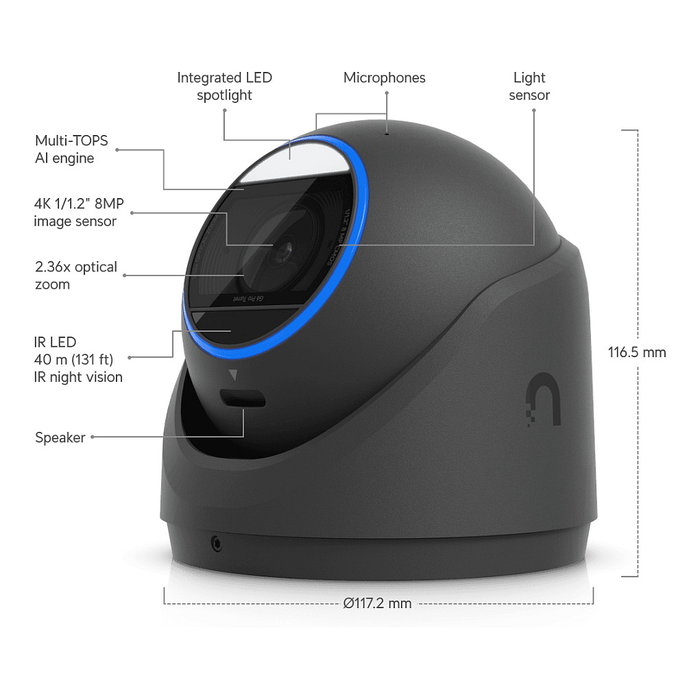 Ubiquiti G6 Pro Turret Cámara IP Seguridad Exterior Interior 8MP 4K 2.36x Zoom Óptico PoE+ Visión Nocturna IP66