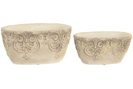 DKD Home Decor Set de 2 Centros de Mesa Barroco de Cemento Blanco Rozado