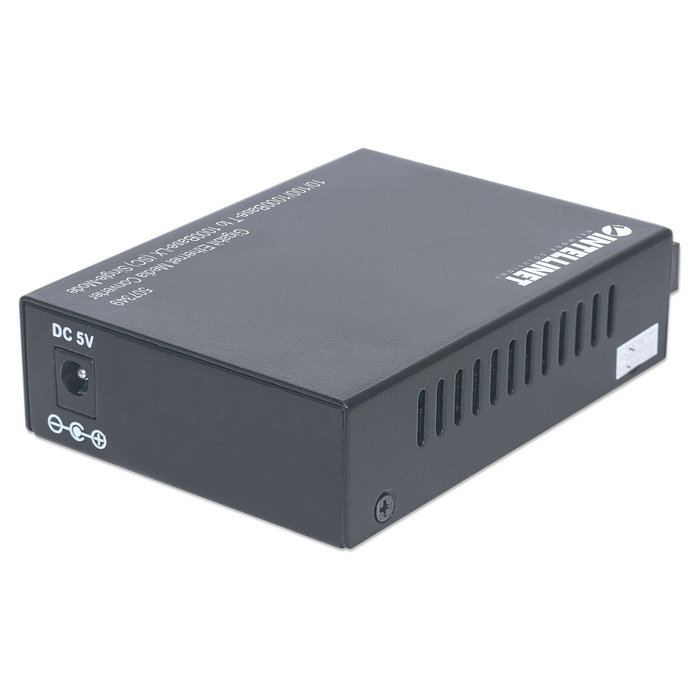 Intellinet 507349 Convertidor de Medios Gigabit Ethernet 1000Base-T a 1000Base-LX, Fibra Monomodo 1310nm, 20km, Negro