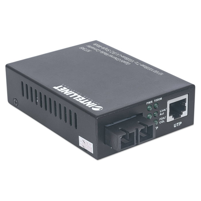 Intellinet 507349 Convertidor de Medios Gigabit Ethernet 1000Base-T a 1000Base-LX, Fibra Monomodo 1310nm, 20km, Negro