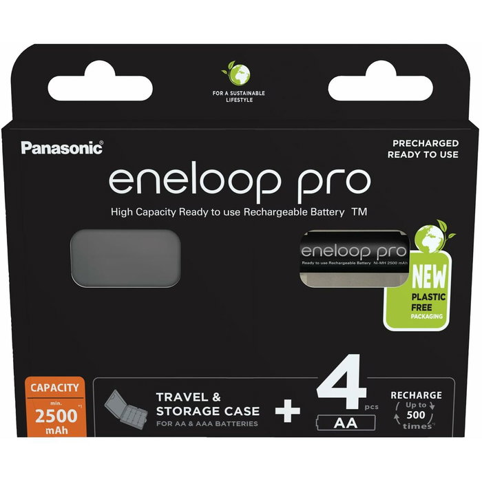 Panasonic Eneloop PRO AA 2500mAh, 4 unidades con estuche