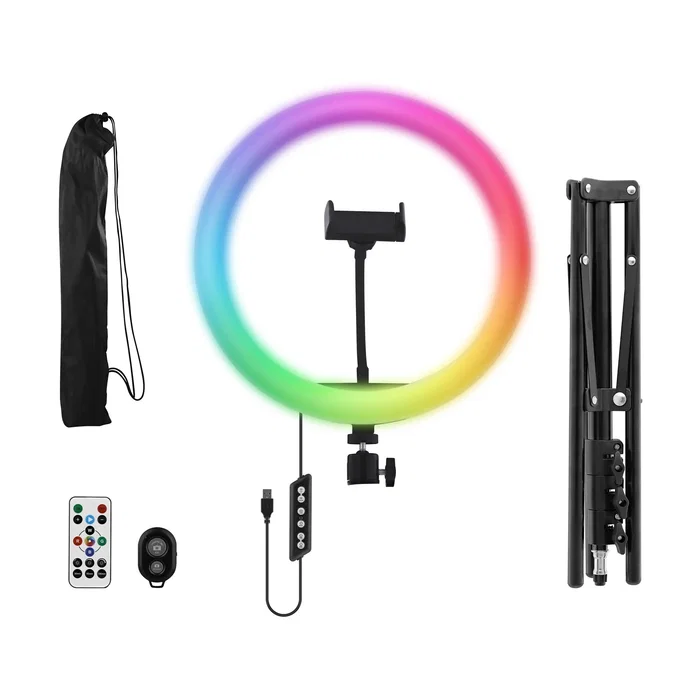 T'nb Influence - Anillo de luz LED 12" blanco y RGB + Trípode para estudio - Negro
