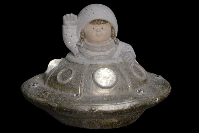 DKD Home Decor Figura LED de OVNI en Fibra de Vidrio 38x38x28 cm