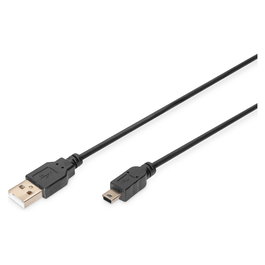 Digitus Cable de conexión USB 2.0 Tipo A a Mini-B, Macho/Macho, 1 metro, Negro