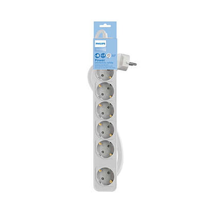 Philips Regleta con 6 Tomas Schuko e Interruptor Blanco 1,5 m Philips Regleta con 6 Tomas Schuko e Interruptor Blanco 1,5 m