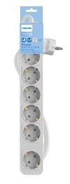 Philips Regleta con 6 Tomas Schuko e Interruptor Blanco 1,5 m