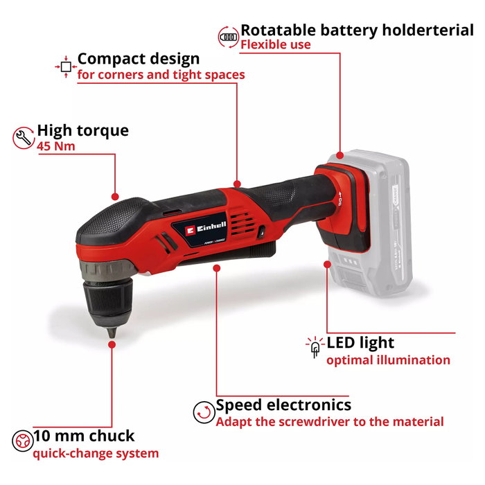 Einhell Power X-Change TE-AD 18 Li Atornillador angular de 18V (Solo)
