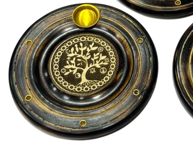 DKD Home Decor Soporte Incienso Arabe Marron Dorado Arbol de la Vida 10 x 1 x 10 cm (12 Unidades)