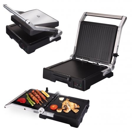 GRILL JATA GR1100 - 2000W - PLACAS MIXTAS 275*240MM - APERTURA 180º - PLACA SUPERIOR BASCULANTE - CUERPO ALUMINIO FUNDIDO - ASAS ACERO INOX