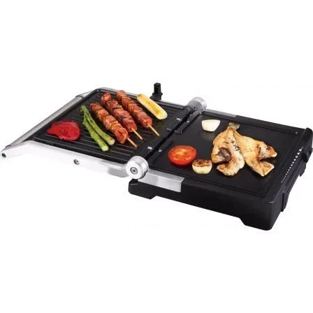 GRILL JATA GR1100 - 2000W - PLACAS MIXTAS 275*240MM - APERTURA 180º - PLACA SUPERIOR BASCULANTE - CUERPO ALUMINIO FUNDIDO - ASAS ACERO INOX