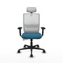Silla de oficina Haches con mecanismo Sincro/Traslack tapizada con Tela color Verde petróleo y malla color Blanco. Equipada con lumbar 1D, Brazos 2D, Cabecero 2D y Ruedas 65mm nailon