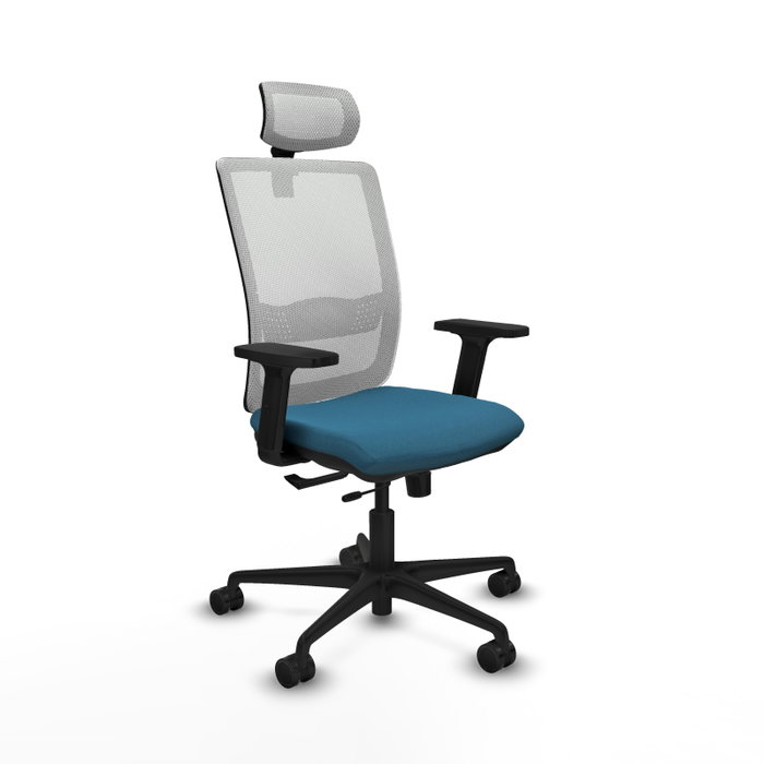 Silla de oficina Haches con mecanismo Sincro/Traslack tapizada con Tela color Verde petróleo y malla color Blanco. Equipada con lumbar 1D, Brazos 2D, Cabecero 2D y Ruedas 65mm nailon Silla de oficina Haches con mecanismo Sincro/Traslack tapizada con Tela color Verde petróleo y malla color Blanco. Equipada con lumbar 1D, Brazos 2D, Cabecero 2D y Ruedas 65mm nailon