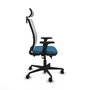 Silla de oficina Haches con mecanismo Sincro/Traslack tapizada con Tela color Verde petróleo y malla color Blanco. Equipada con lumbar 1D, Brazos 2D, Cabecero 2D y Ruedas 65mm nailon