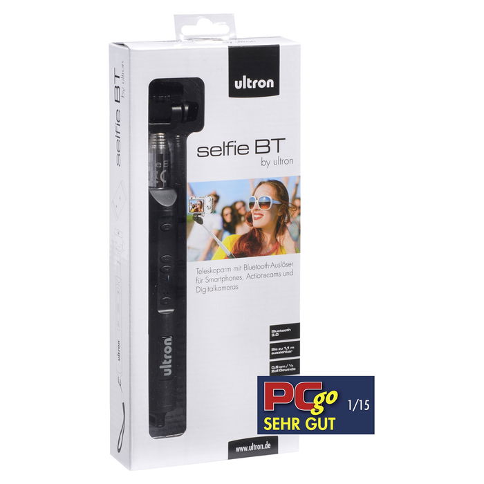 Ultron Palo Selfie Telescópico 149855 con Disparador Bluetooth, Negro/Plata