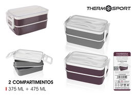 Thermosport Fiambrera Plástico 2 Niveles con Cubiertos Termo 17,9 x 10,5 x 8,2 cm (12 Unidades)