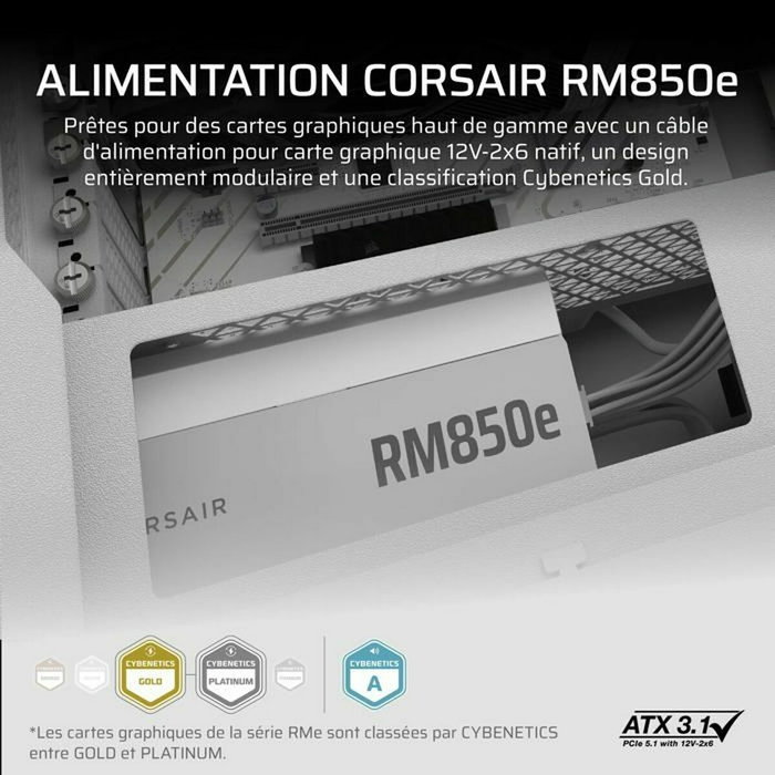 Corsair RM850e 850W Blanco ATX 3.1 PCIe 5.1 Totalmente Modular Corsair RM850e 850W Blanco ATX 3.1 PCIe 5.1 Totalmente Modular