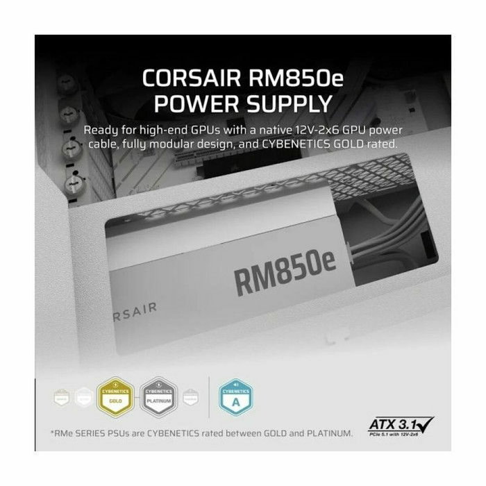 Corsair RM850e 850W Blanco ATX 3.1 PCIe 5.1 Totalmente Modular Corsair RM850e 850W Blanco ATX 3.1 PCIe 5.1 Totalmente Modular