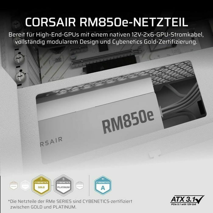 Corsair RM850e 850W Blanco ATX 3.1 PCIe 5.1 Totalmente Modular Corsair RM850e 850W Blanco ATX 3.1 PCIe 5.1 Totalmente Modular