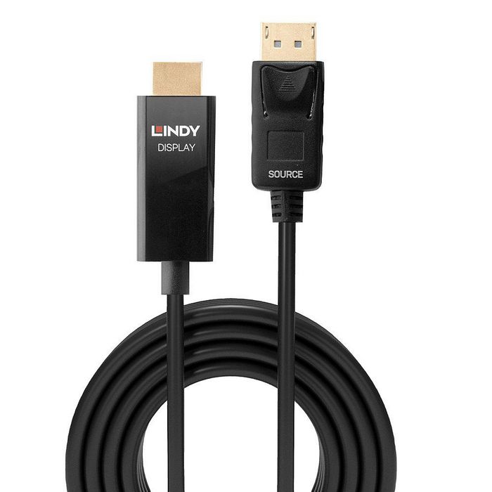 Lindy Cable de DisplayPort a HDMI Activo 2m con HDR y Soporte 4K@60Hz para Gráficas DP, Laptops y PCs